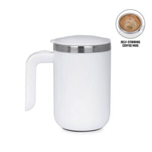 White auto stirring coffee mug for coffee and milk