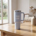 Double Walled Tumbler With Handle And Flip Straw Ice Blue